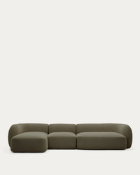 Divano modulare Martina a 4 posti con rivestimento in ciniglia e chaise longue<tc>elo</tc>maglie di lingua verdi 377 cm