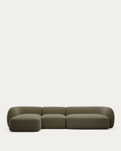 Divano modulare Martina a 4 posti con rivestimento in ciniglia e chaise longue<tc>elo</tc>maglie di lingua verdi 377 cm