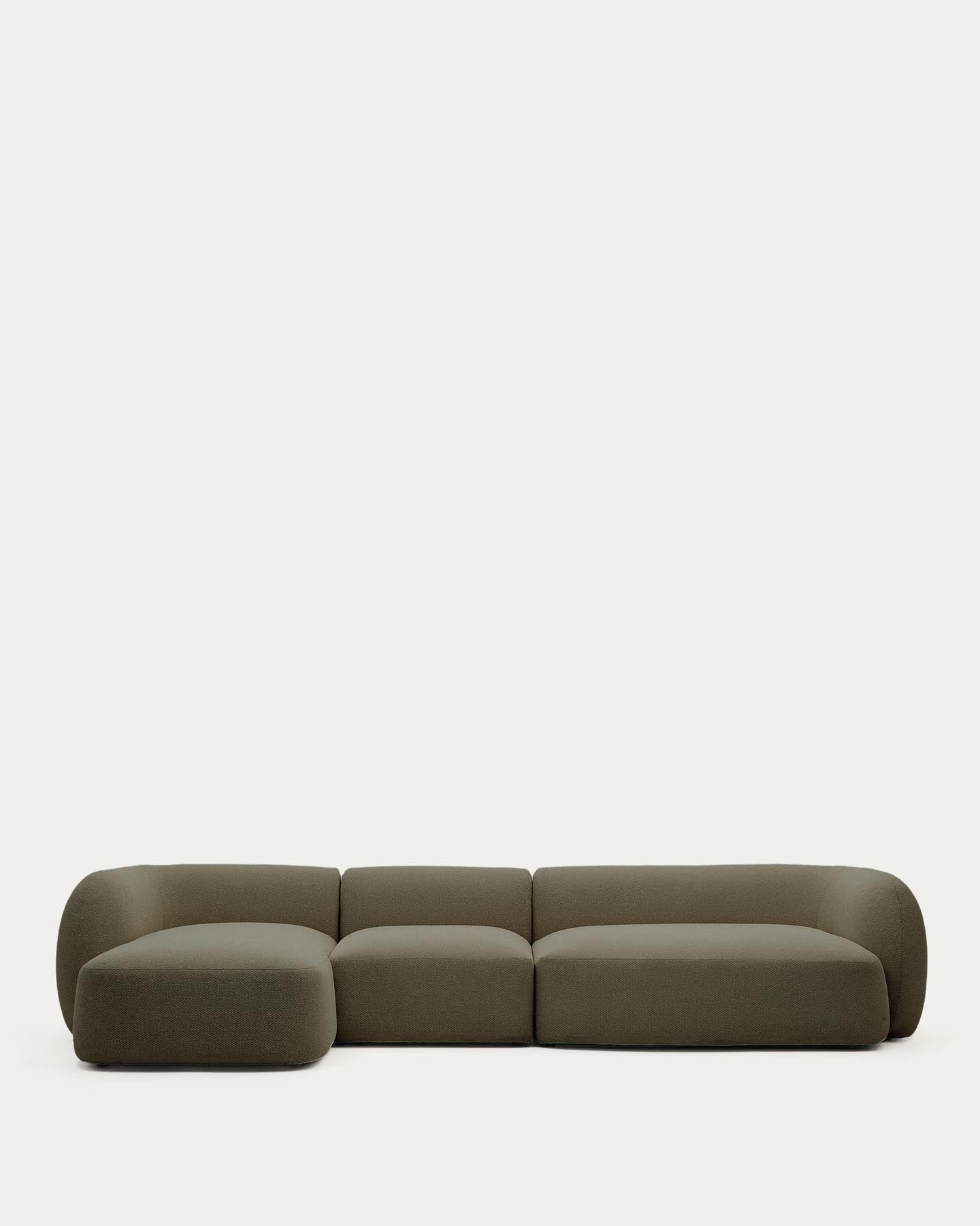 4-Sitzer-Modularsofa Martina mit Chenille und Chaiselongue links in Grün 377 cm in Grün präsentiert im Onlineshop von KAQTU Design AG. L-Sofa rechts ist von Kave Home