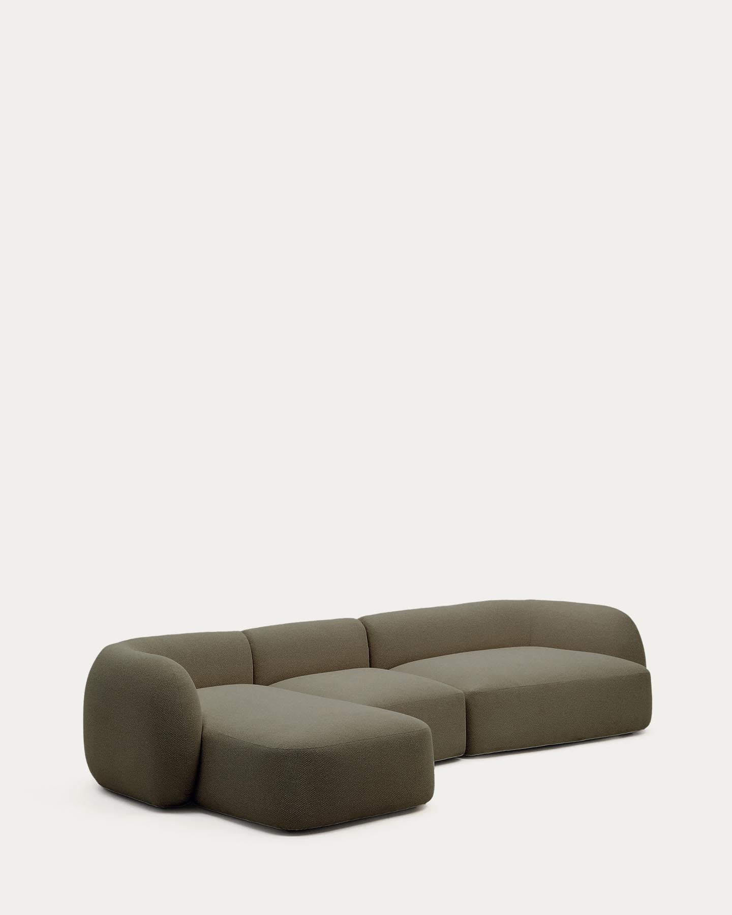 4-Sitzer-Modularsofa Martina mit Chenille und Chaiselongue links in Grün 377 cm in Grün präsentiert im Onlineshop von KAQTU Design AG. L-Sofa rechts ist von Kave Home