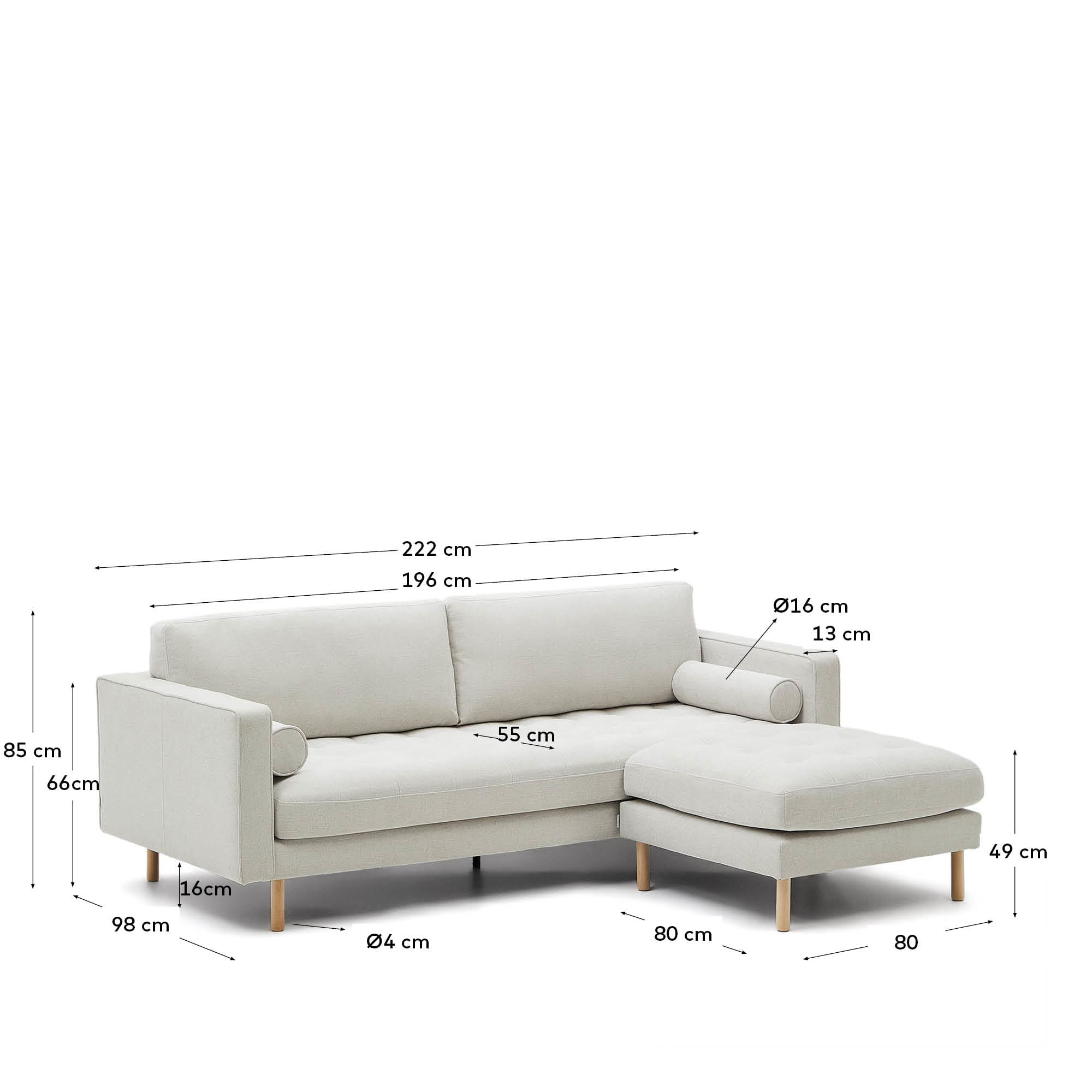 Elegantes Debra 3-Sitzer-Sofa mit Fussablage aus perlfarbener Chenille. 222 cm für höchsten Komfort und zeitloses Mid-Century-Design.
