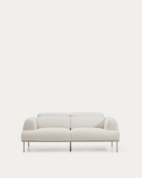 2-Sitzer-Sofa Aurum aus ecrufarbener Chenille mit verstellbarem Kopfteil und mattbeiger Metallbasis 214 cm FSC Mix Credit