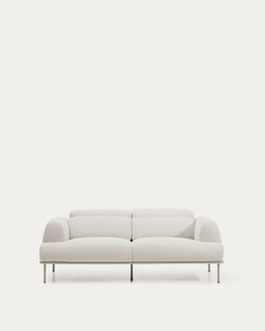 2-Sitzer-Sofa Aurum aus ecrufarbener Chenille mit verstellbarem Kopfteil und mattbeiger Metallbasis 214 cm FSC Mix Credit