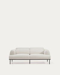 2-Sitzer-Sofa Aurum aus ecrufarbener Chenille mit verstellbarem Kopfteil und mattgrauer Metallbasis 214 cm FSC Mix Credit
