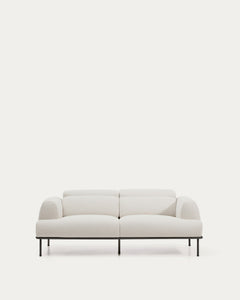 2-Sitzer-Sofa Aurum aus ecrufarbener Chenille mit verstellbarem Kopfteil und mattgrauer Metallbasis 214 cm FSC Mix Credit