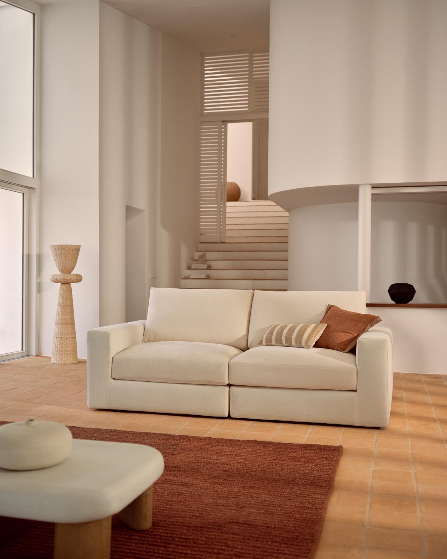 Modulares Sofa Alea für 3 Personen mit abnehmbarem Bezug aus Chenille in Ecru, 220 cm in Ecru präsentiert im Onlineshop von KAQTU Design AG. 3er Sofa ist von Kave Home