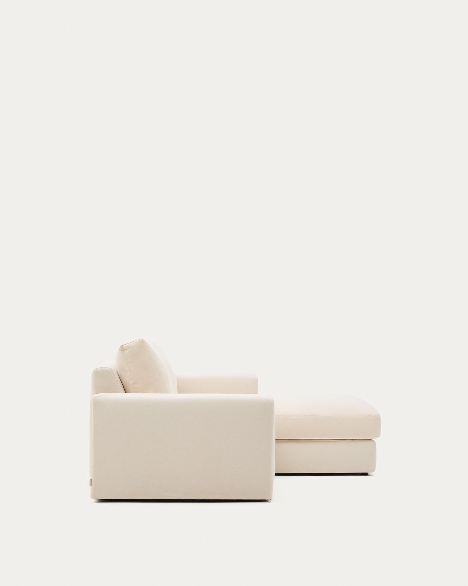 Modulares Sofa Alea für 3 Personen mit abnehmbarem Bezug aus Chenille mit Chaiselongue rechts in Ecru, 220 cm in Ecru präsentiert im Onlineshop von KAQTU Design AG. 3er Sofa ist von Kave Home