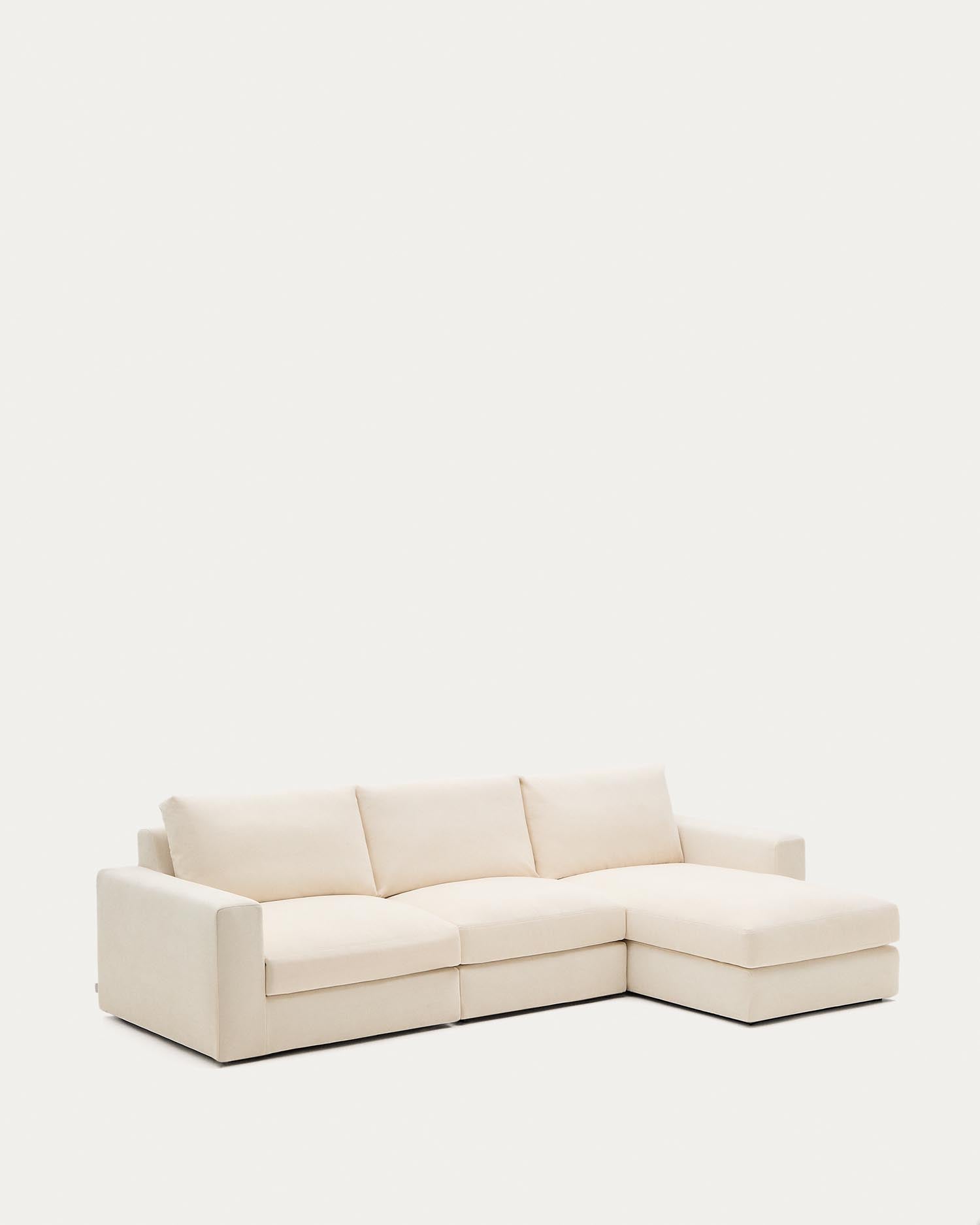 Modulares Sofa Alea für 4 Personen mit abnehmbarem Bezug aus Chenille mit Chaiselongue rechts in Ecru, 310 cm in Ecru präsentiert im Onlineshop von KAQTU Design AG. 4er Sofa ist von Kave Home