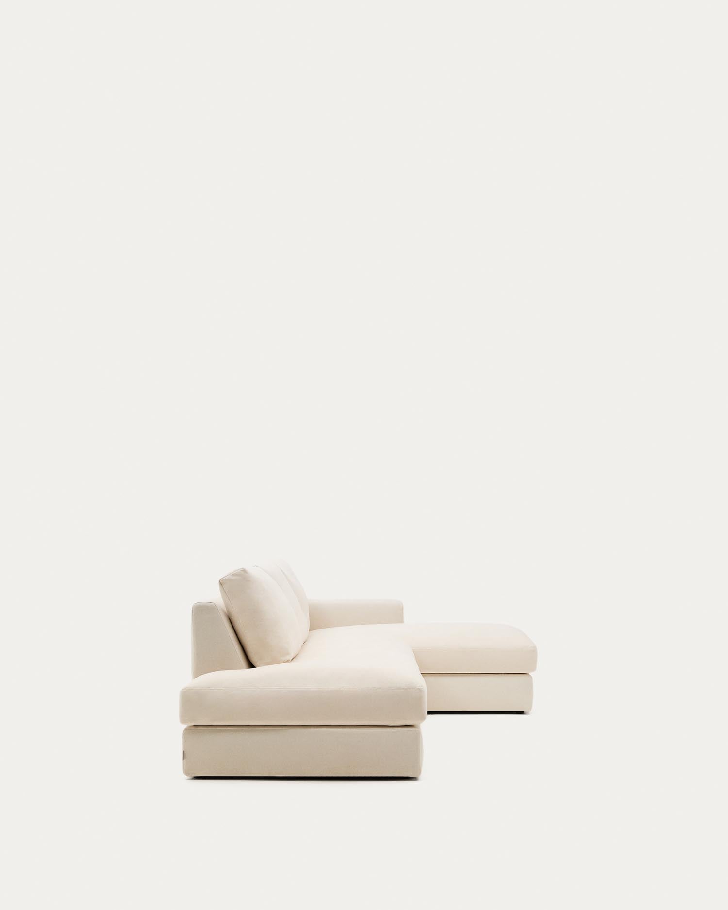 Modulares Sofa Alea für 5 Personen mit abnehmbarem Bezug aus Chenille mit Chaiselongue rechts in Ecru, 340 cm in Ecru präsentiert im Onlineshop von KAQTU Design AG. 5er Sofa ist von Kave Home