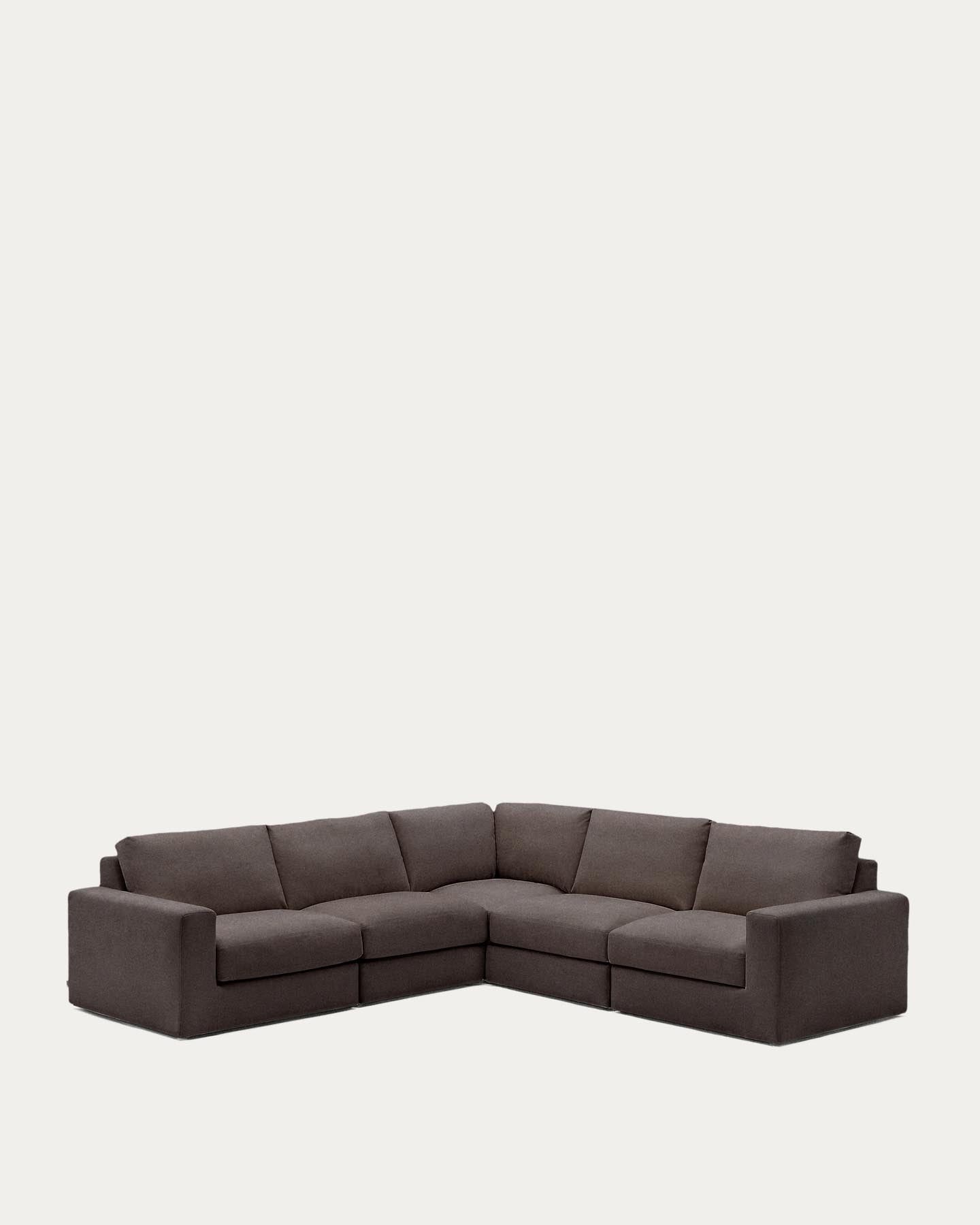 Modulares 5-Sitzer-Ecksofa Alea mit Bezug aus Chenille in Dunkelbraun, 310 x 310 cm in Dunkelbraun präsentiert im Onlineshop von KAQTU Design AG. 3er Sofa ist von Kave Home