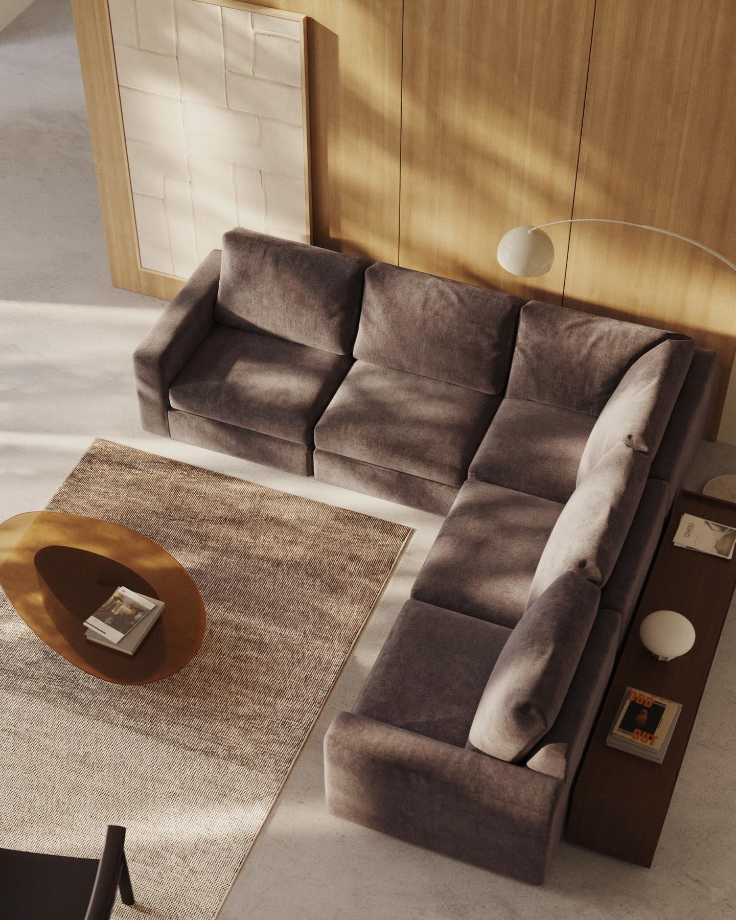 Modulares 5-Sitzer-Ecksofa Alea mit Bezug aus Chenille in Dunkelbraun, 310 x 310 cm in Dunkelbraun präsentiert im Onlineshop von KAQTU Design AG. 3er Sofa ist von Kave Home