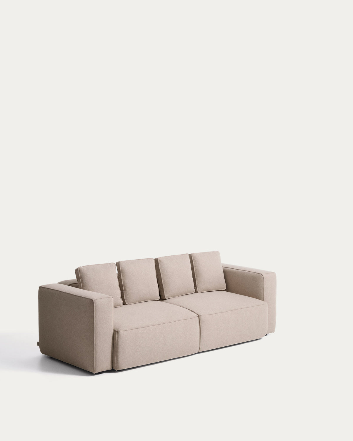 Beiges 3-Sitzer-Bettsofa Marela mit Stoffbezug, Armlehnen und schwarzen Beinen
