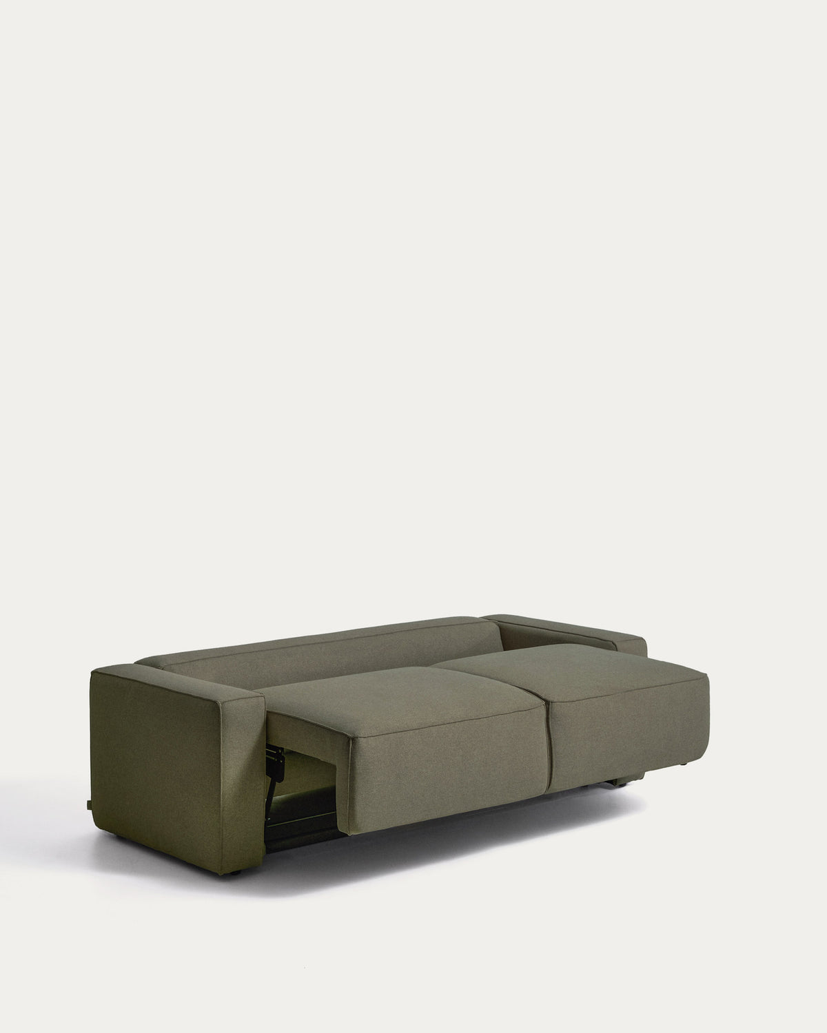 Grünes 3-Sitzer-Bettsofa Marela mit Armlehnen, Strukturbezug und schwarzen Beinen