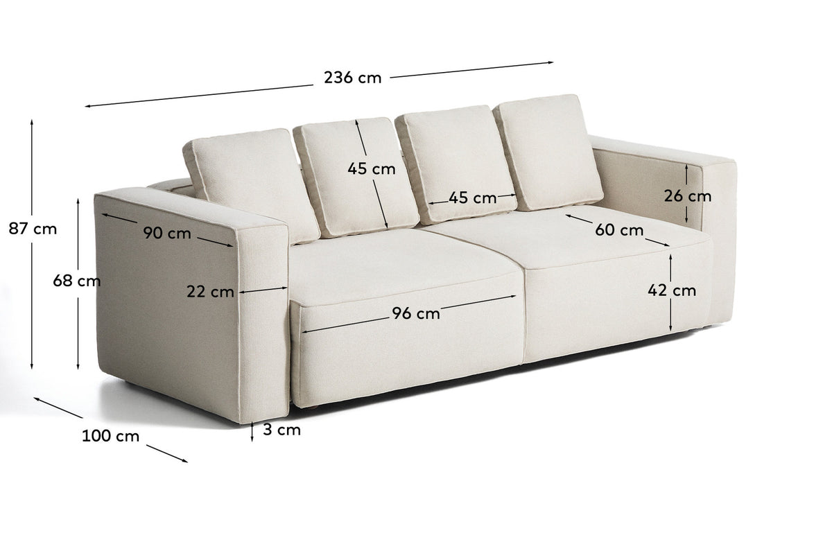 3-Sitzer Bettsofa Marela in beiger Chenille, 236 cm, FSC Mix Credit in Beige präsentiert im Onlineshop von KAQTU Design AG. Bettsofa ist von Kave Home