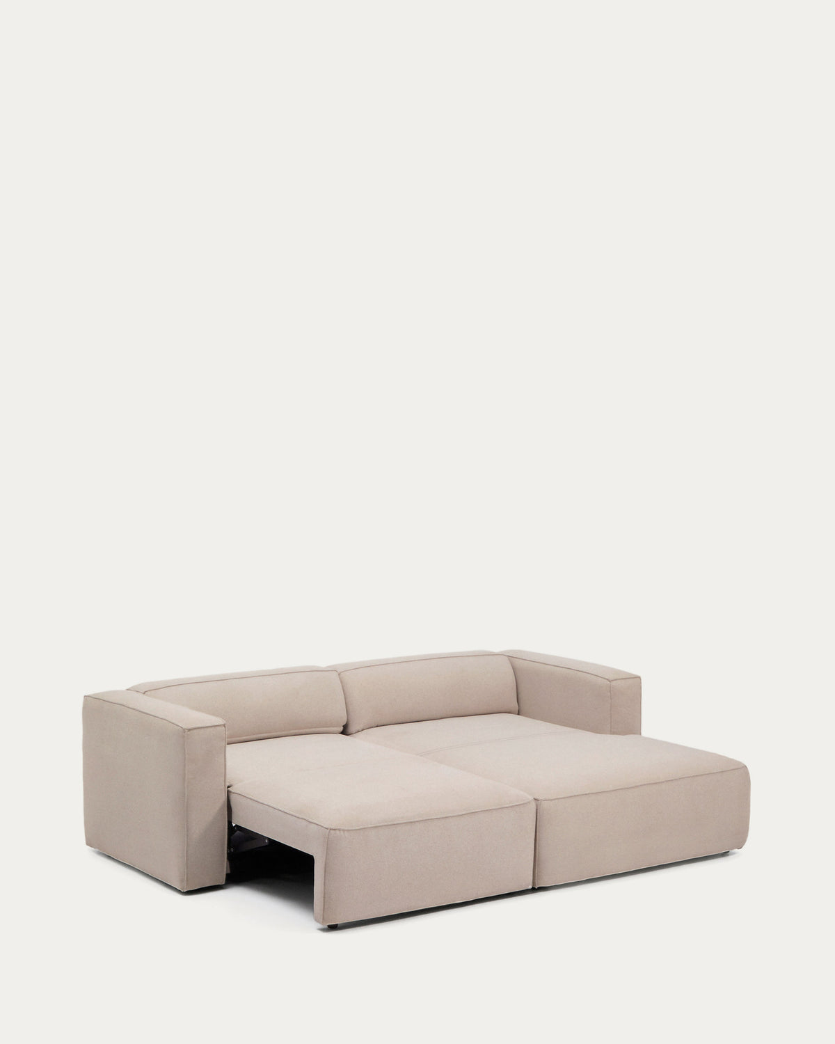 Beiges Bettsofa Marela mit Chaiselongue rechts, Gewebebezug und schwarzen Beinen
