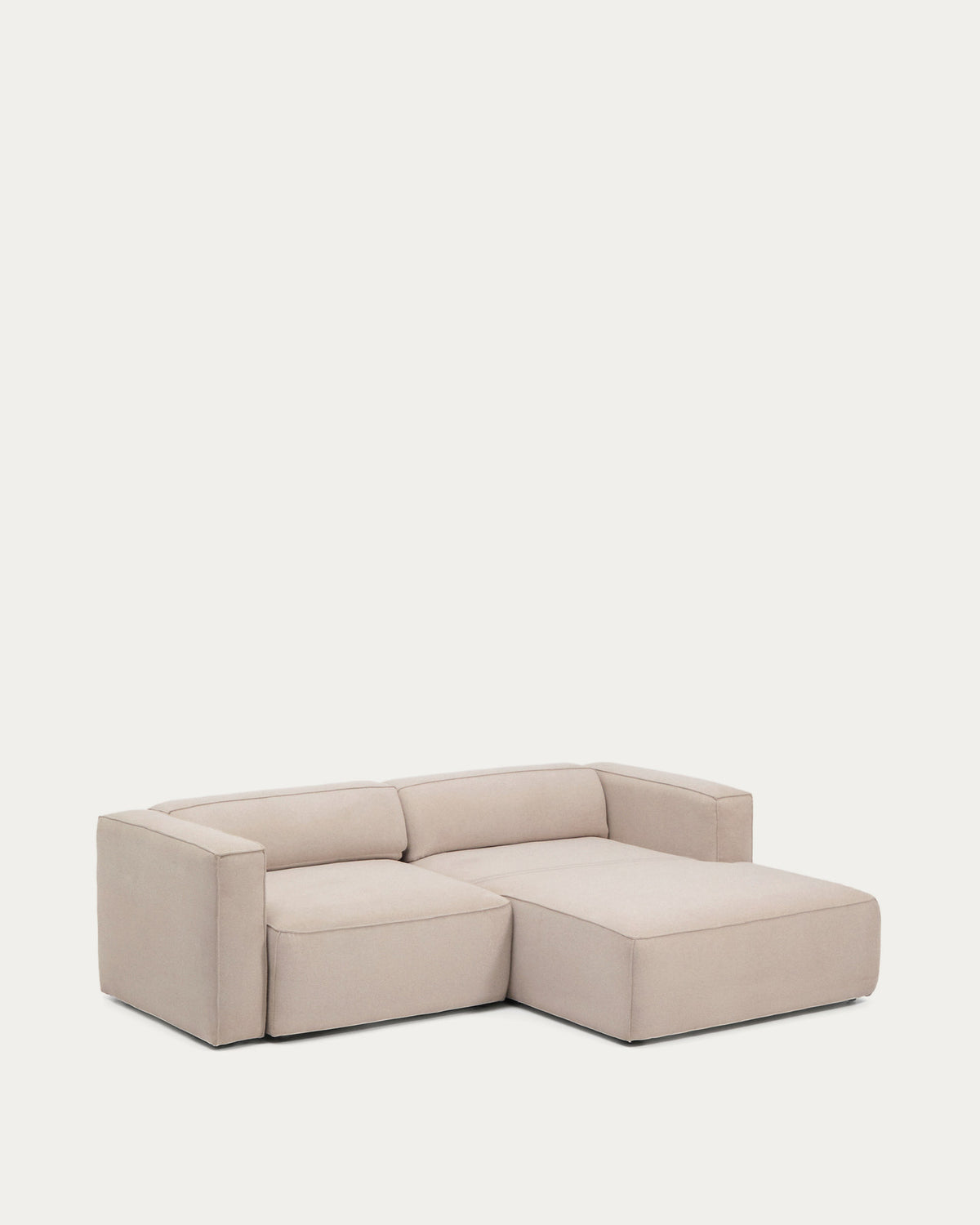 Beiges Bettsofa Marela mit Chaiselongue rechts, Gewebebezug und schwarzen Beinen