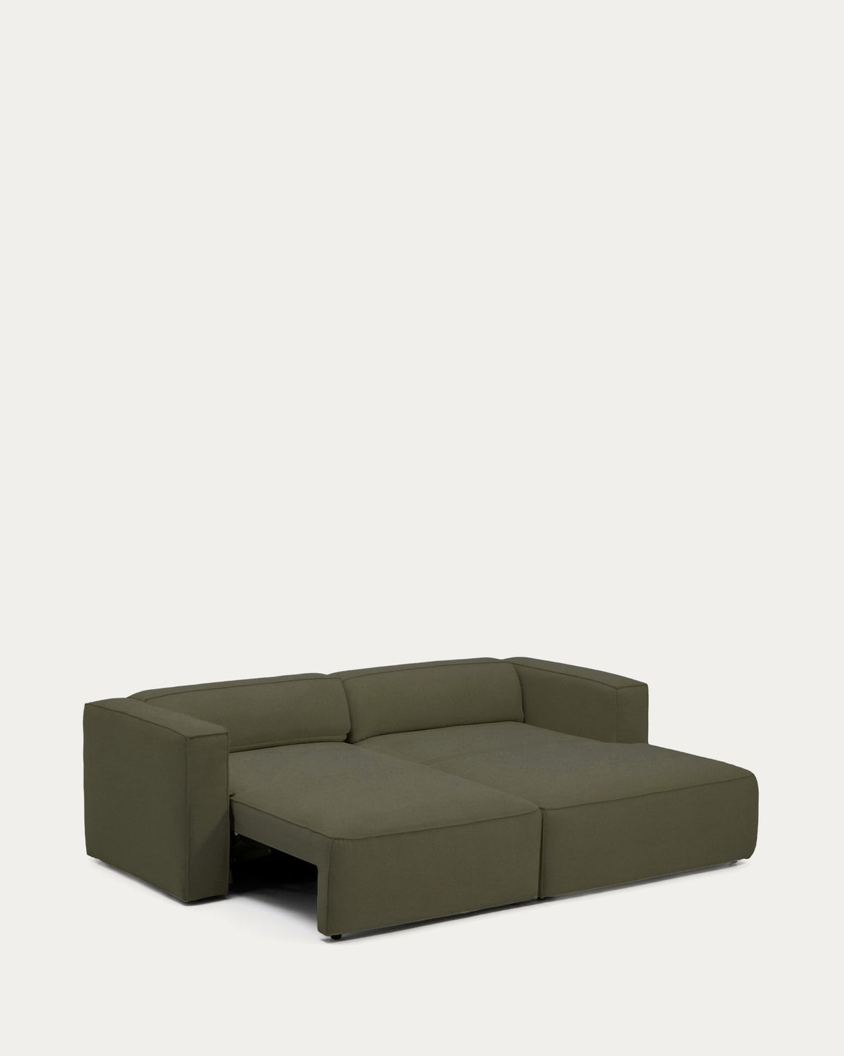 Dunkelgrünes Bettsofa Marela mit Chaiselongue rechts, Stoffbezug, Armlehnen, schwarze Beine