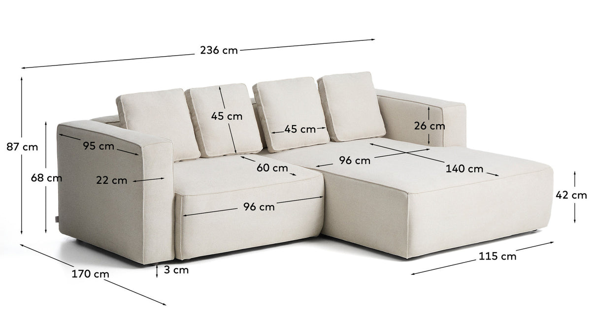 3-Sitzer Bettsofa Marela mit Chaiselongue rechts in beiger Chenille, 236 cm, FSC Mix Credit in Beige präsentiert im Onlineshop von KAQTU Design AG. Bettsofa ist von Kave Home