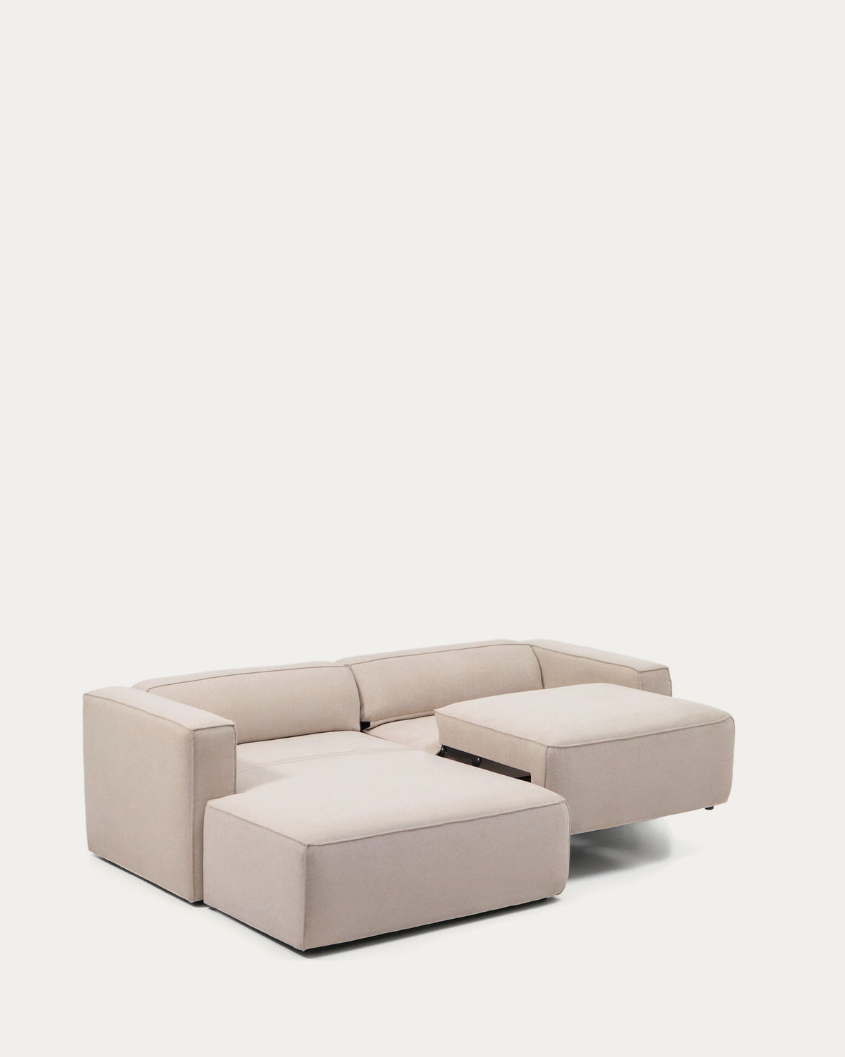 Beiges 3-Sitzer Bettsofa Marela mit Chaiselongue links, Gewebebezug, Armlehnen, schwarze Beine