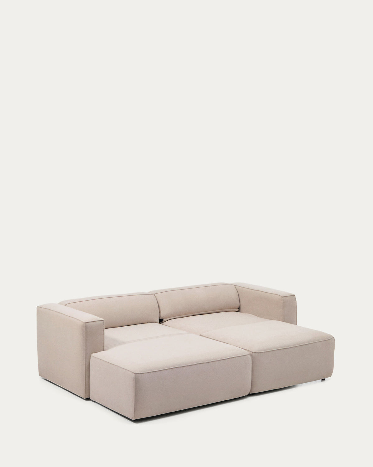 Beiges 3-Sitzer Bettsofa Marela mit Chaiselongue links, Gewebebezug, Armlehnen, schwarze Beine