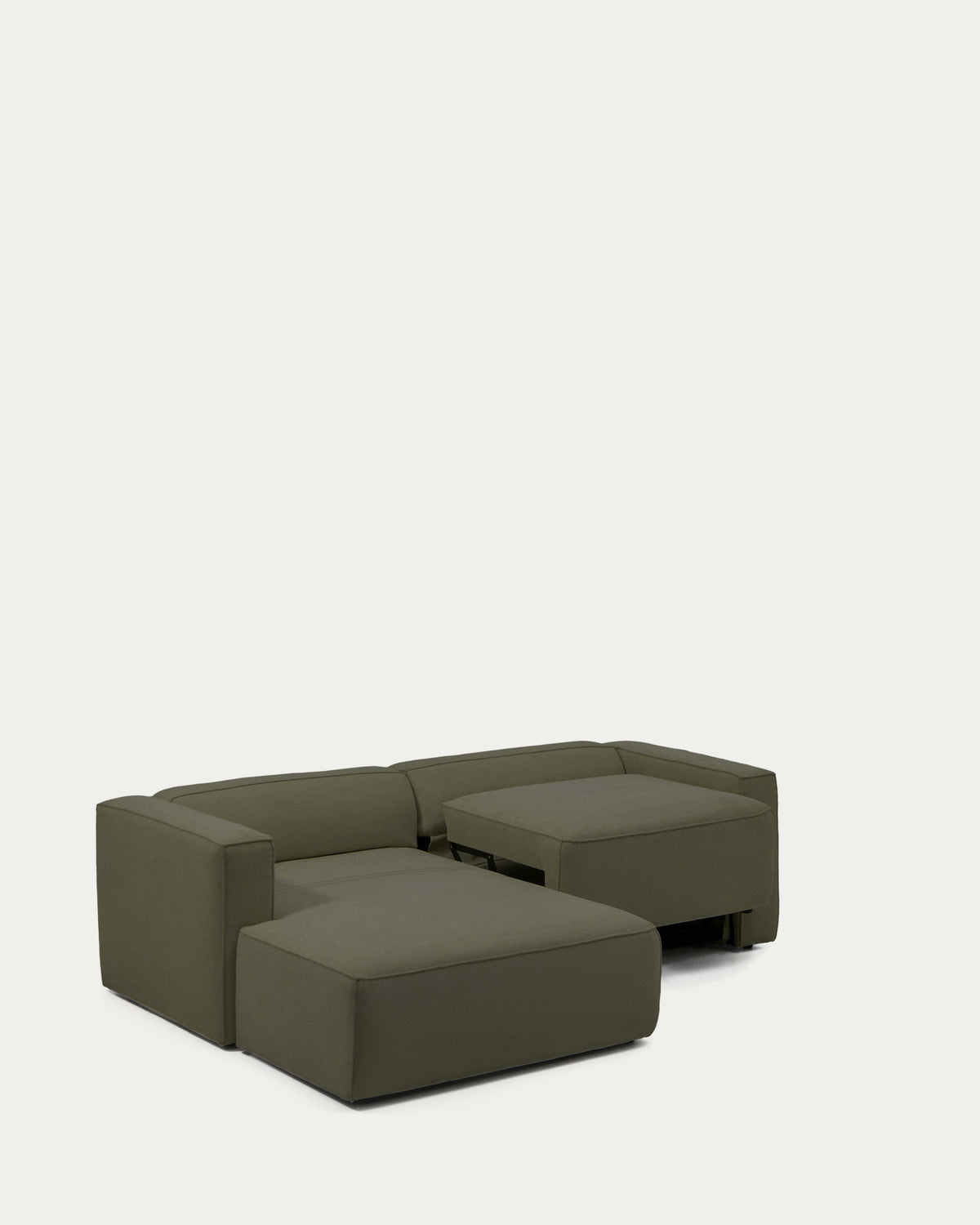 Dunkelgrünes Bettsofa Marela mit Chaiselongue links, Gewebebezug und schwarzen Beinen
