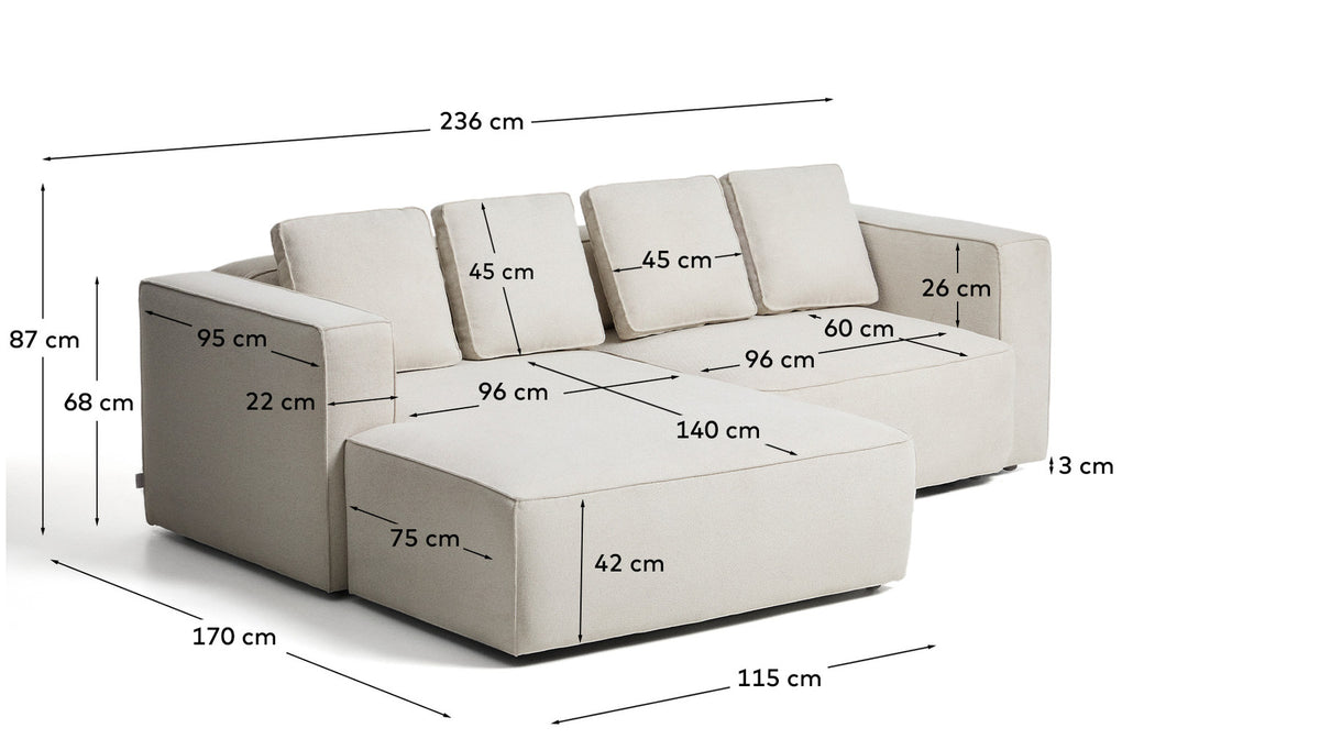 3-Sitzer Bettsofa Marela mit Chaiselongue links in beiger Chenille, 236 cm, FSC Mix Credit in Beige präsentiert im Onlineshop von KAQTU Design AG. Bettsofa ist von Kave Home
