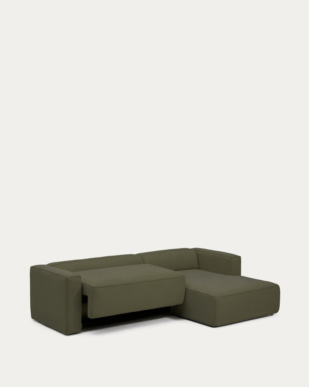 Dunkelgrünes Bettsofa Marela mit Gewebebezug, Chaiselongue rechts und schwarzen Beinen