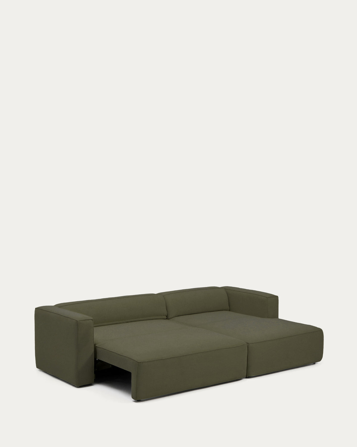 Dunkelgrünes Bettsofa Marela mit Gewebebezug, Chaiselongue rechts und schwarzen Beinen