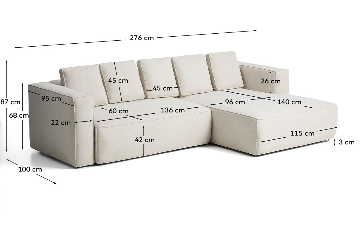 3-Sitzer Bettsofa Marela mit Chaiselongue rechts in beiger Chenille, 276 cm, FSC Mix Credit in Beige präsentiert im Onlineshop von KAQTU Design AG. Bettsofa ist von Kave Home