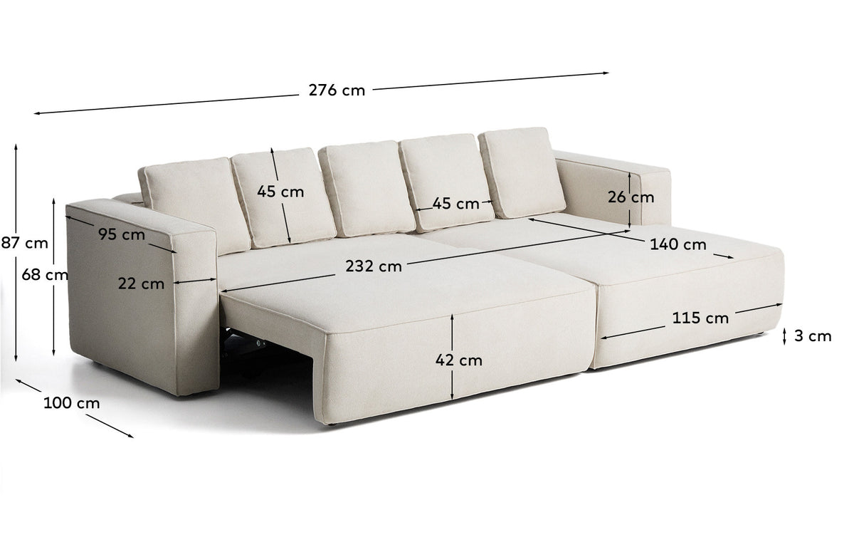 3-Sitzer Bettsofa Marela mit Chaiselongue rechts in beiger Chenille, 276 cm, FSC Mix Credit in Beige präsentiert im Onlineshop von KAQTU Design AG. Bettsofa ist von Kave Home