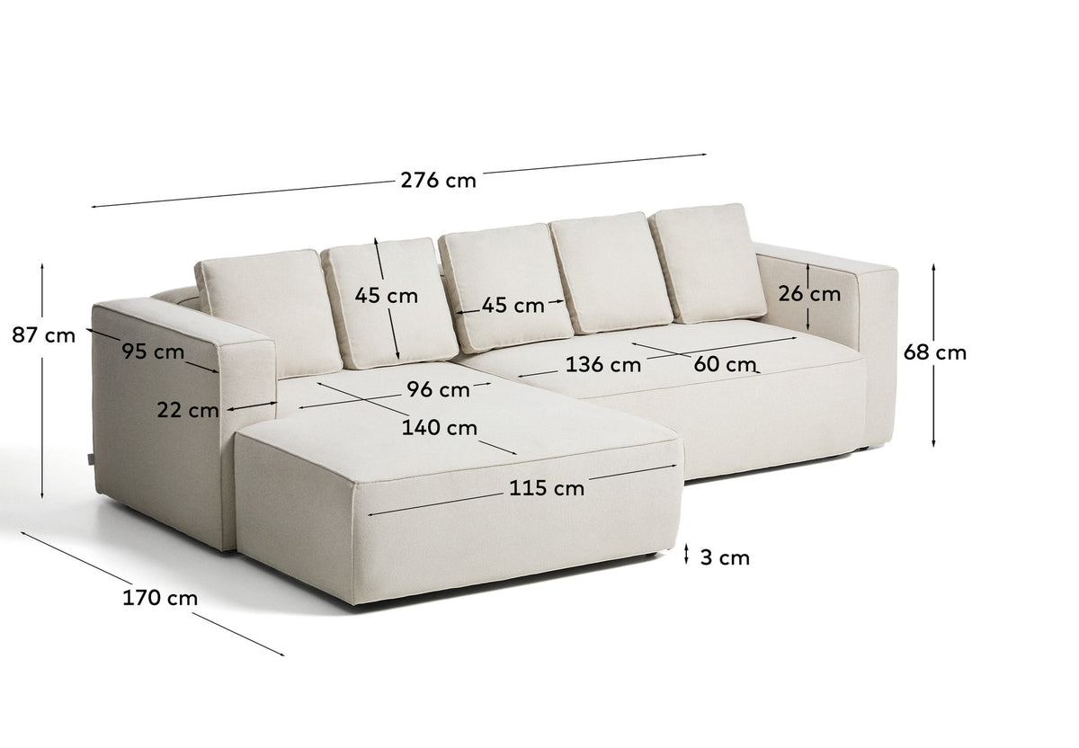 3-Sitzer Bettsofa Marela mit Chaiselongue links in beiger Chenille, 276 cm, FSC Mix Credit in Beige präsentiert im Onlineshop von KAQTU Design AG. Bettsofa ist von Kave Home