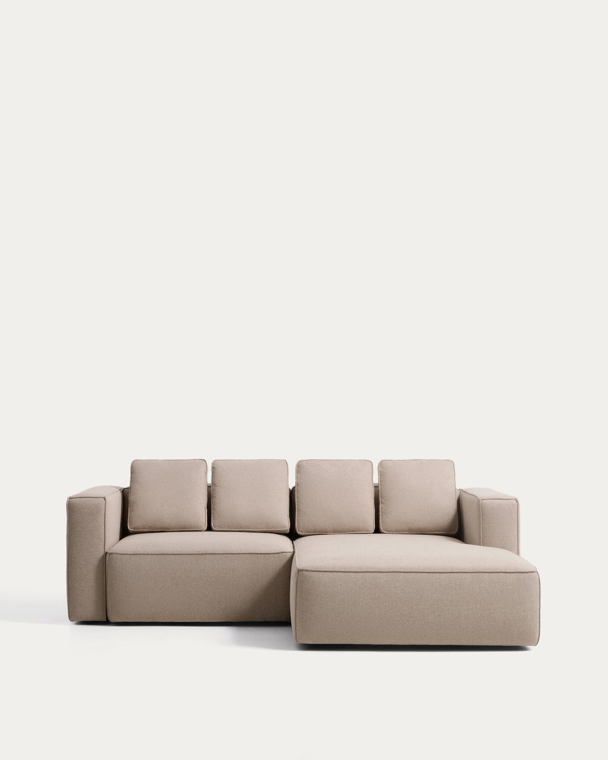 Beiges 3-Sitzer-Bettsofa Marela mit Chaiselongue rechts, Stoffbezug und schwarzen Beinen