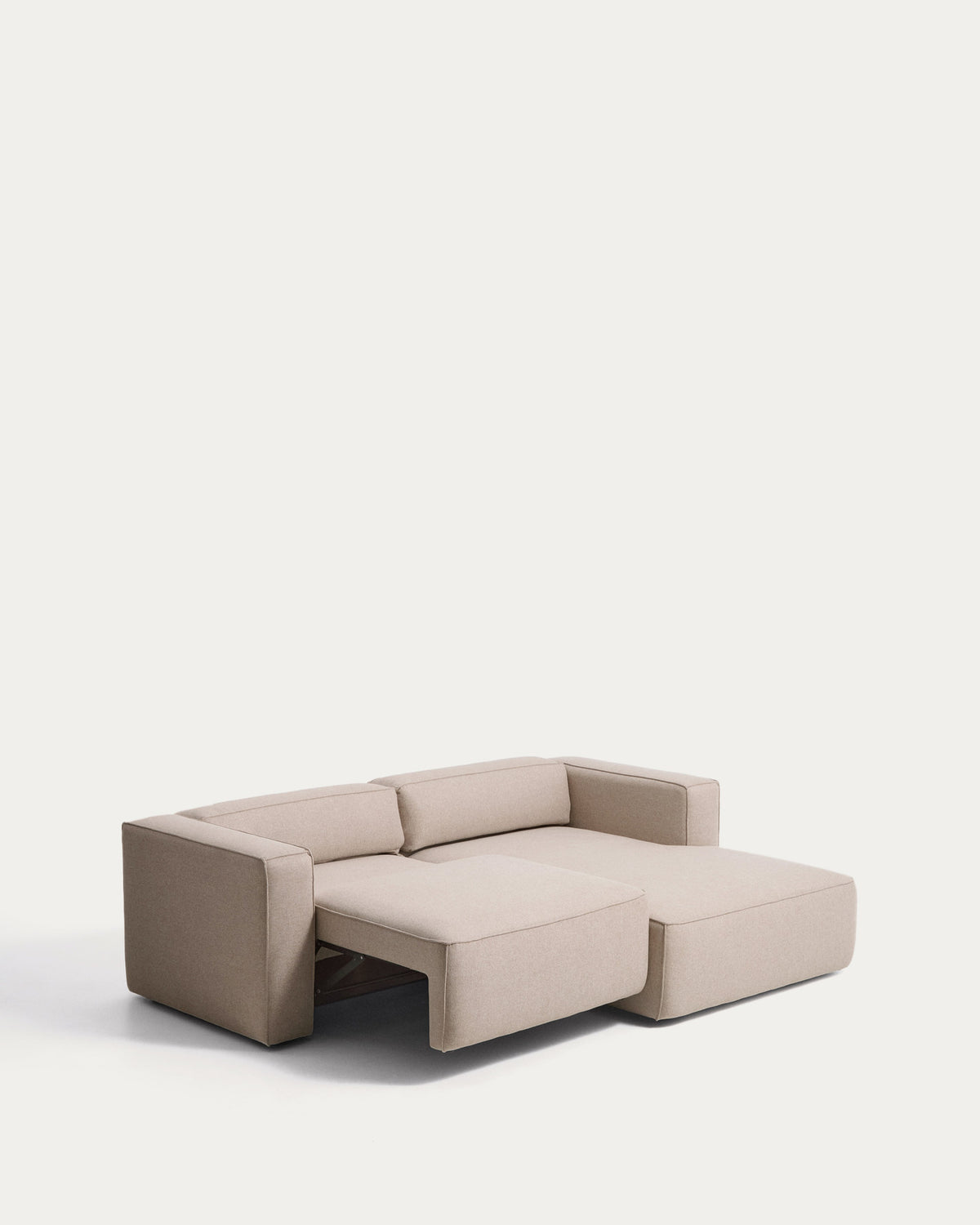 Beiges 3-Sitzer-Bettsofa Marela mit Chaiselongue rechts, Stoffbezug und schwarzen Beinen