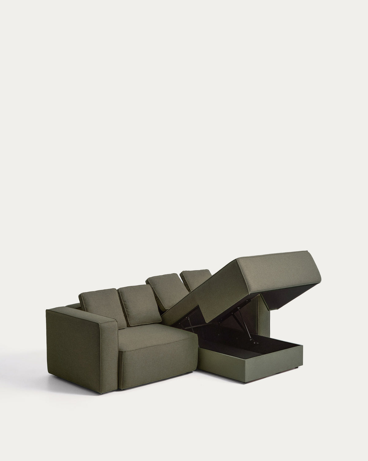 Dunkelgrünes Bettsofa Marela mit Chaiselongue rechts, Gewebebezug, Armlehnen und schwarzen Beinen