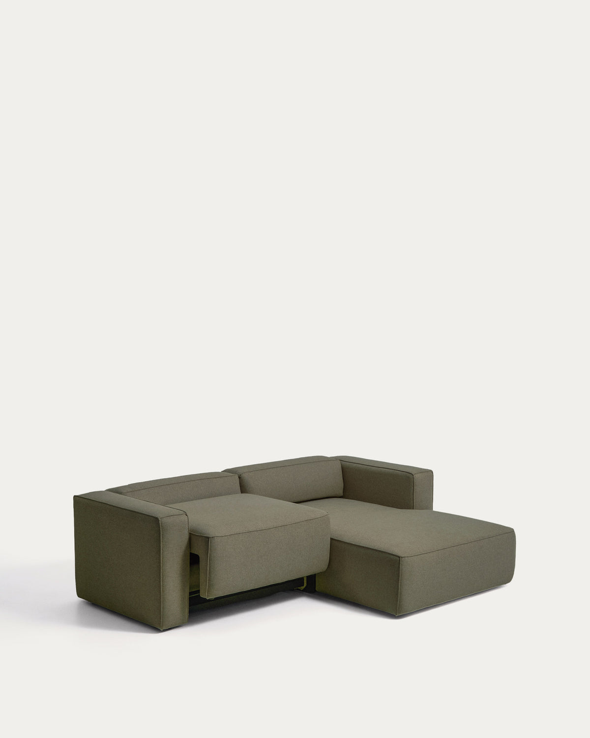 Dunkelgrünes Bettsofa Marela mit Chaiselongue rechts, Gewebebezug, Armlehnen und schwarzen Beinen