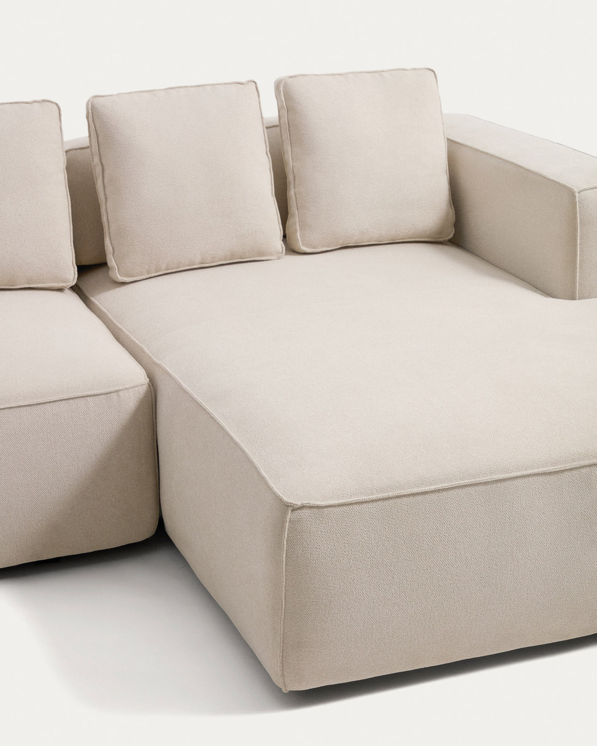 Ecrufarbenes 3-Sitzer-Bettsofa Marela aus Chenille mit Chaiselongue rechts und schwarzen Beinen