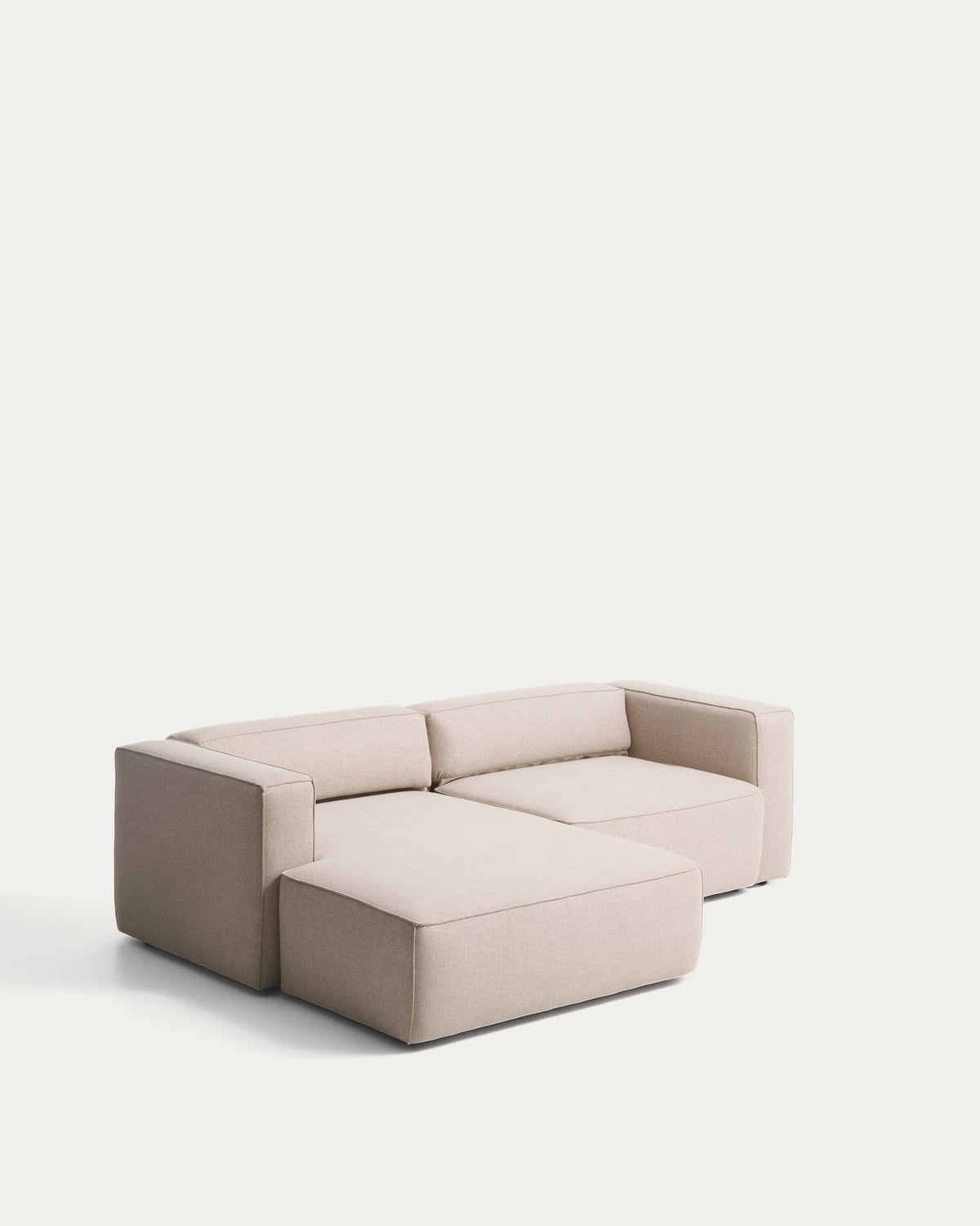 Beiges 3-Sitzer-Bettsofa Marela mit Chaiselongue links, Stoffbezug und schwarzen Beinen