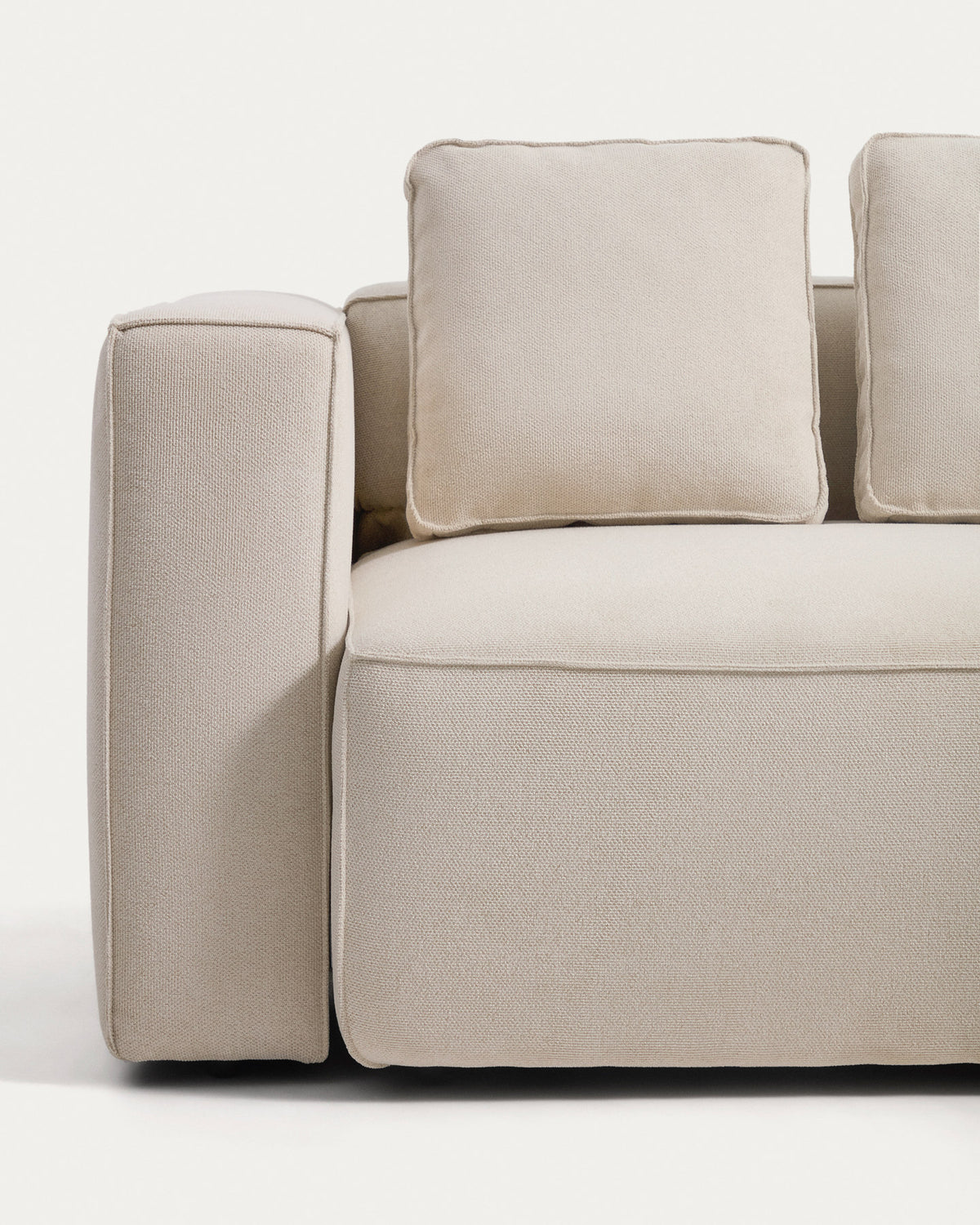 Beiges Bettsofa Marela mit Chaiselongue rechts, Chenillebezug in Ecru, schwarze Beine