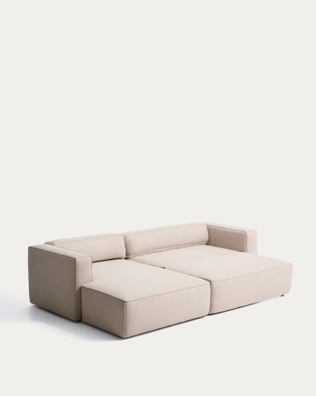 Beiges 4-Sitzer-Bettsofa Marela mit Chaiselongue links, Gewebebezug und schwarzen Beinen