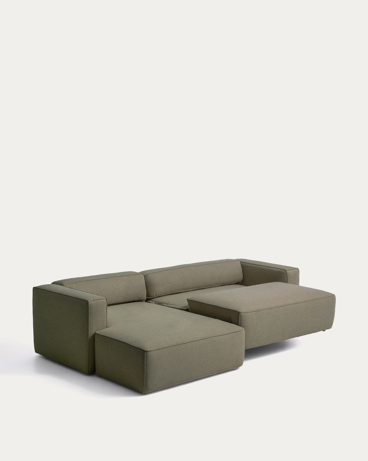Dunkelgrünes Bettsofa Marela mit Chaiselongue links, Stoffbezug und schwarzen Beinen