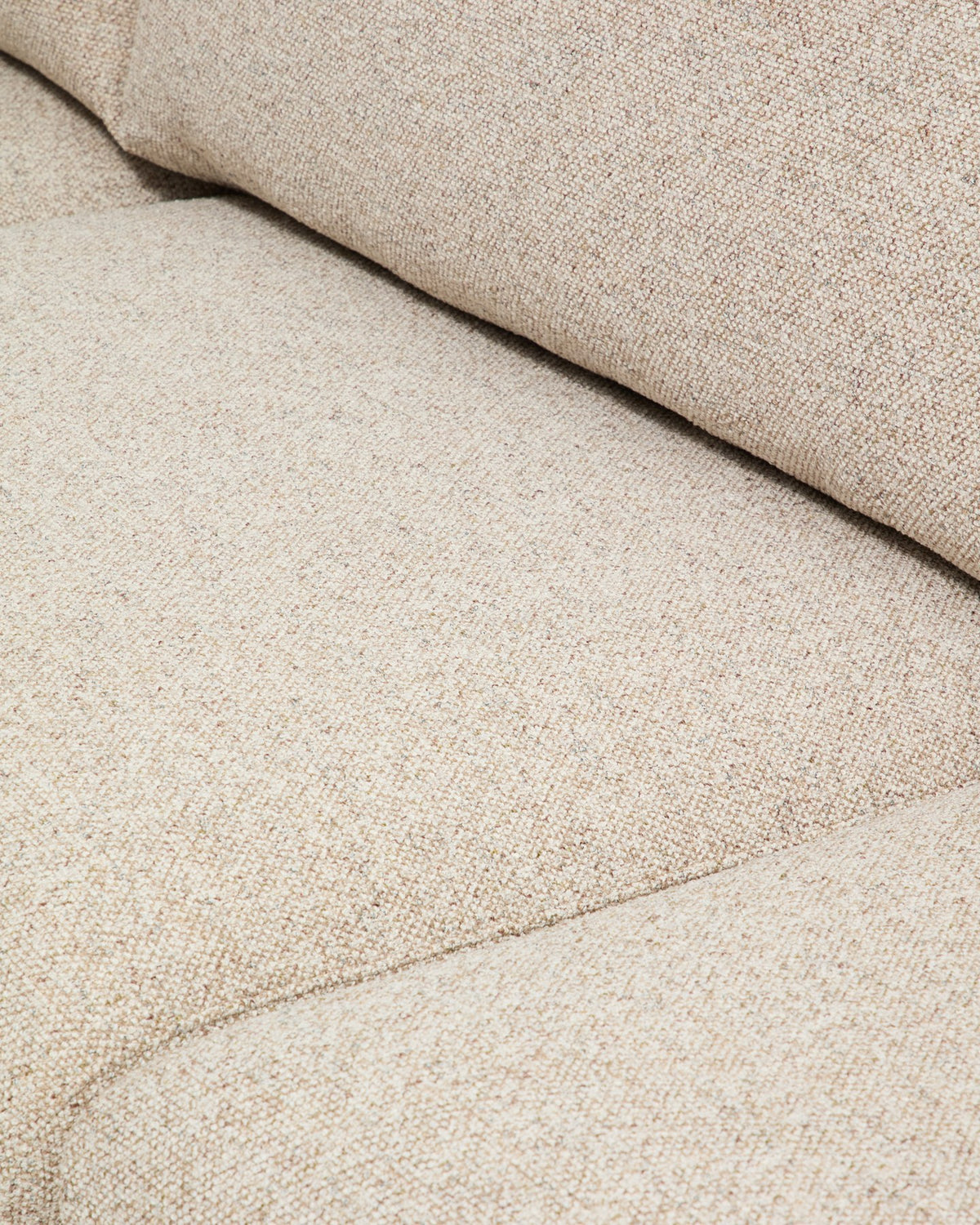 Beigefarbenes 4-Sitzer Sofa Vera mit Chaiselongue links, gepolstert mit strukturiertem Gewebe, schwarze Beine aus Polypropylen, 322 cm breit.