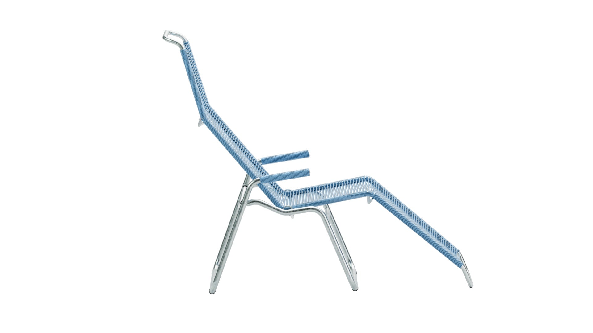 Elegante Liege Brissago Spaghetti in sanftem Pastellblau, ideal für entspannte Stunden im Freien. Hochwertiger Liegestuhl für jeden Garten.