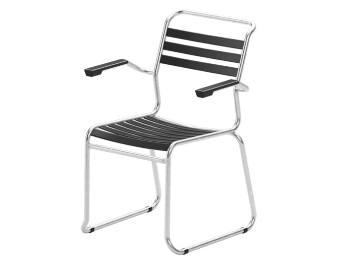 Säntis Lättli-Gartenstuhl mit Armlehne Kufen in Anthrazit / Feuerverzinkt präsentiert im Onlineshop von KAQTU Design AG. Gartenstuhl mit Armlehnen ist von Schaffner