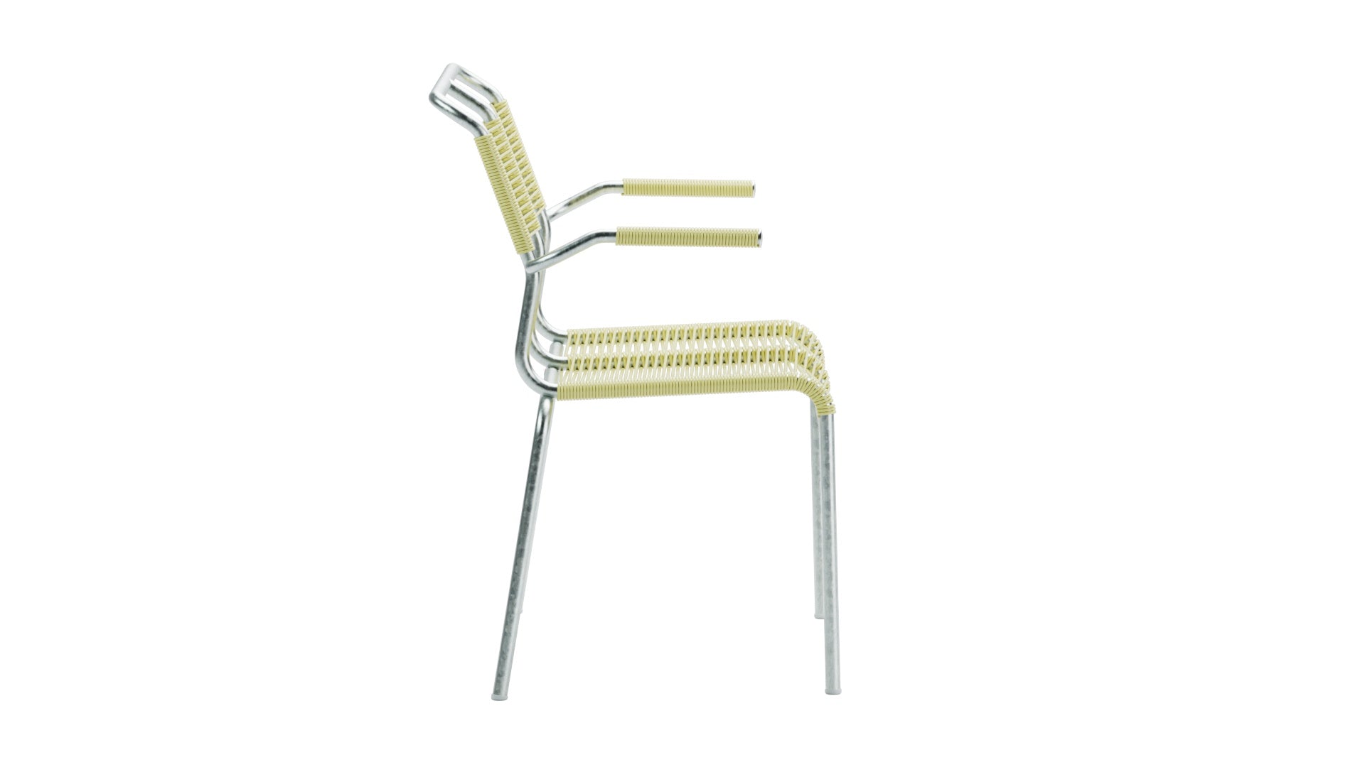 Säntis Spaghetti-2er Gartenbank mit Armlehne in Buchsbaumgelb präsentiert im Onlineshop von KAQTU Design AG. Gartenbank ist von Schaffner