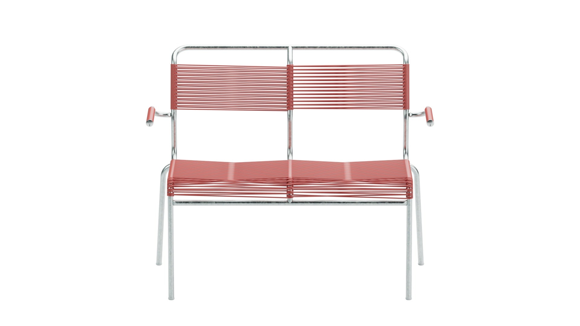 Säntis Spaghetti-2er Gartenbank mit Armlehne in Ahornrot präsentiert im Onlineshop von KAQTU Design AG. Gartenbank ist von Schaffner