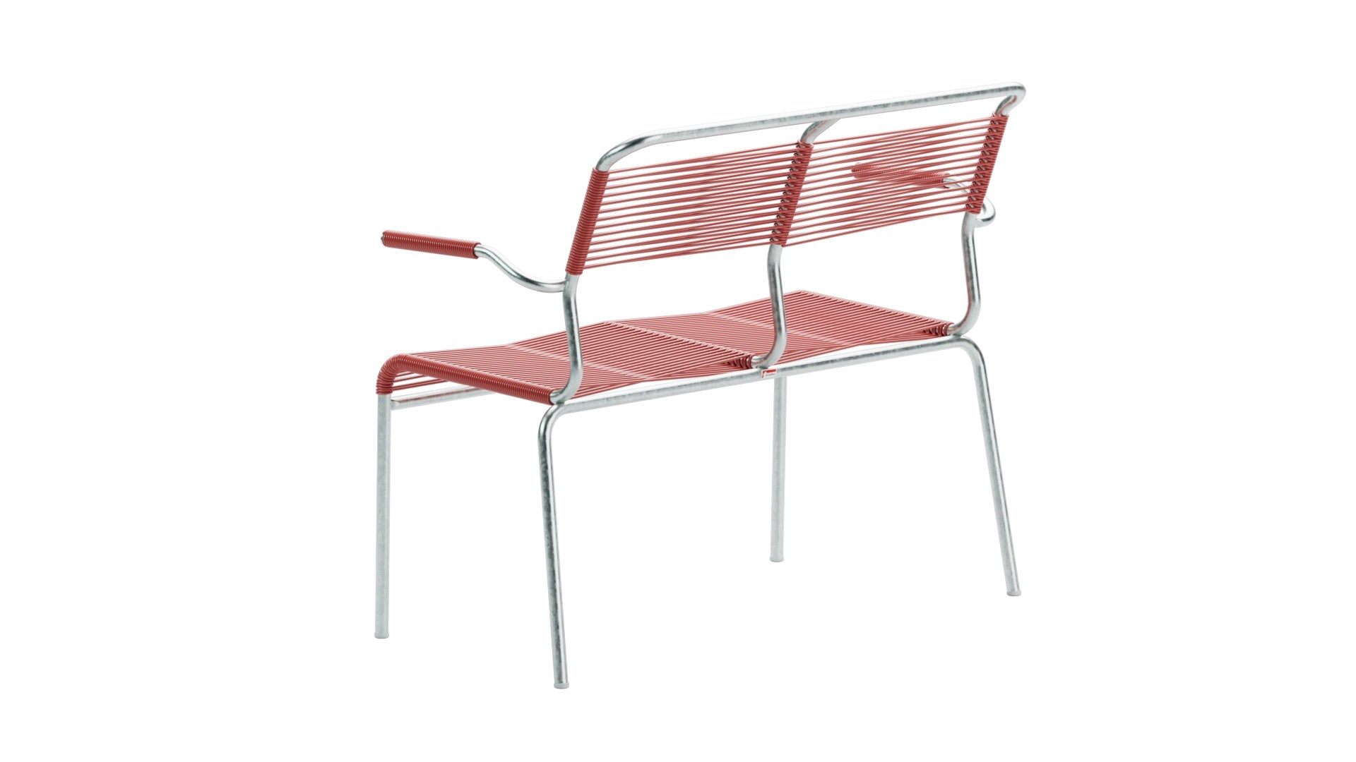 Säntis Spaghetti-2er Gartenbank mit Armlehne in Ahornrot präsentiert im Onlineshop von KAQTU Design AG. Gartenbank ist von Schaffner