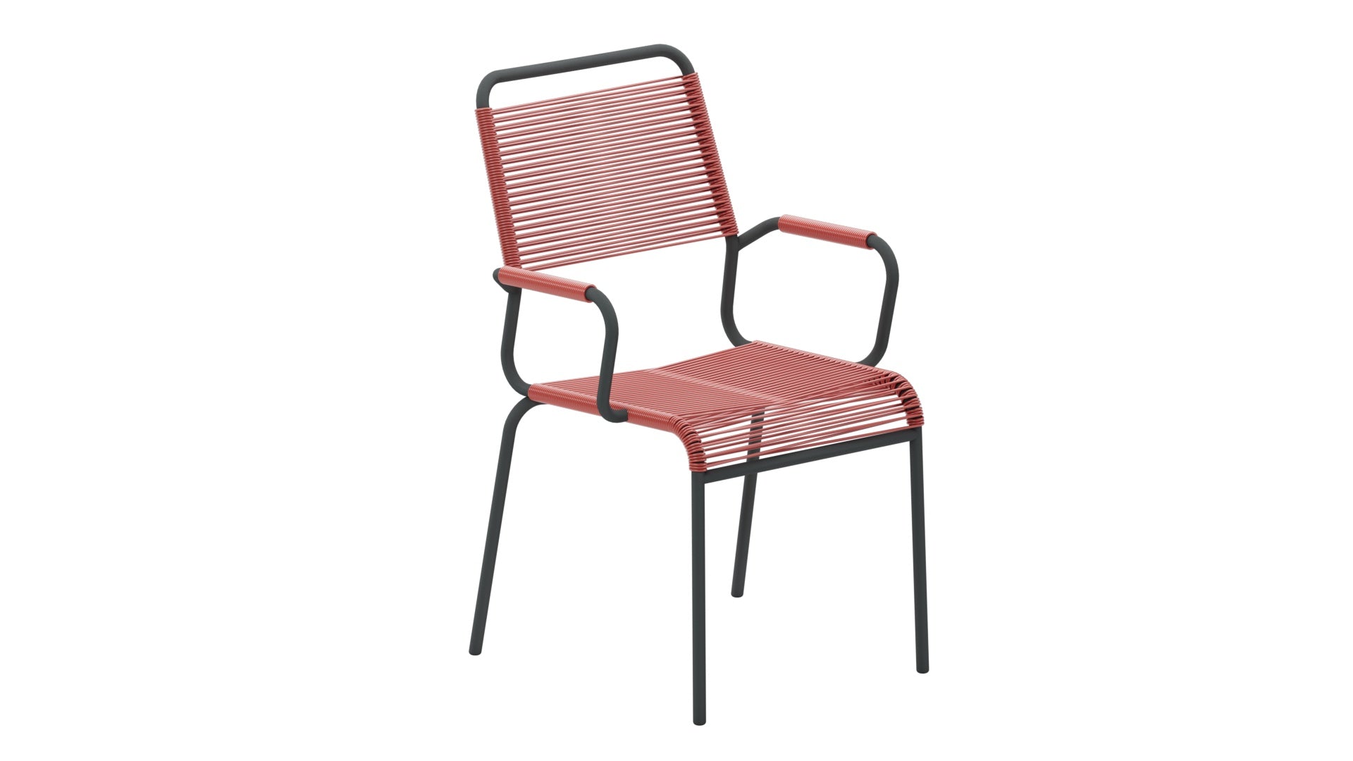 Rigi Spaghetti-Gartenstuhl mit Armlehne Comfort in Ahornrot präsentiert im Onlineshop von KAQTU Design AG. Gartenstuhl mit Armlehnen ist von Schaffner