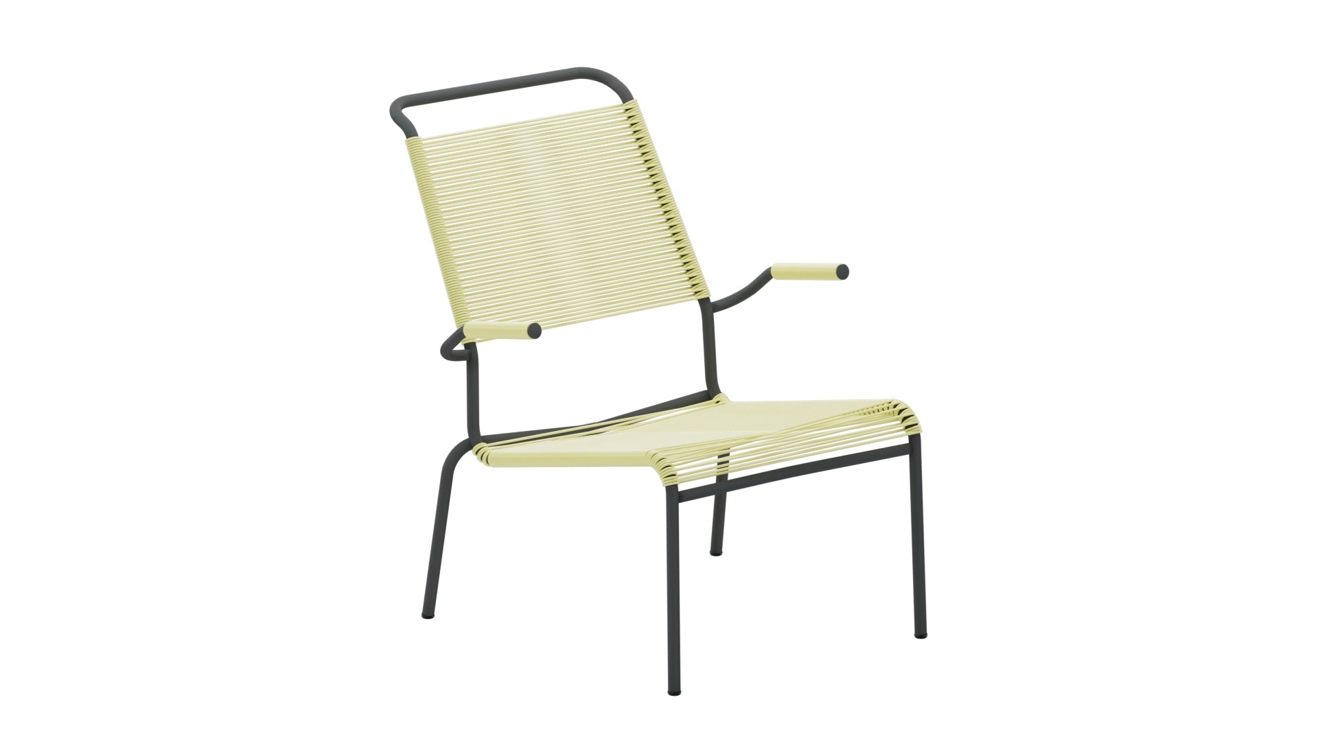Eleganter Säntis Lounger Spaghetti mit Armlehne, langlebig, wetterfest und umweltfreundlich, perfekt für Garten, Balkon oder Terrasse. Schweizer Qualität.
