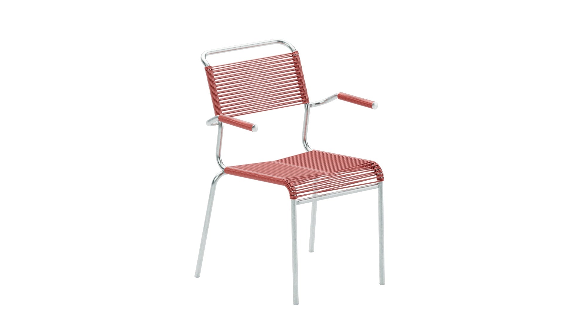 Säntis Spaghetti-Gartenstuhl mit Armlehne in Ahornrot präsentiert im Onlineshop von KAQTU Design AG. Gartenstuhl mit Armlehnen ist von Schaffner