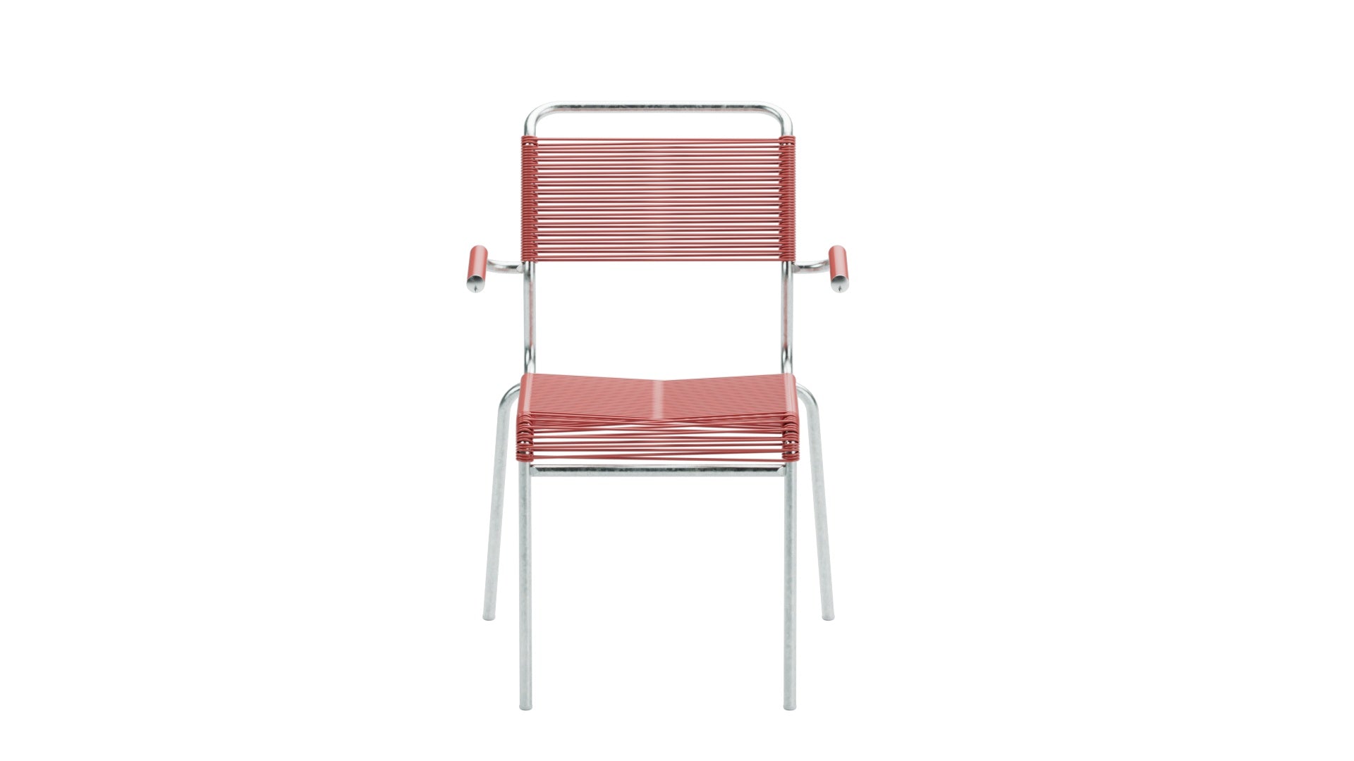 Säntis Spaghetti-Gartenstuhl mit Armlehne in Ahornrot präsentiert im Onlineshop von KAQTU Design AG. Gartenstuhl mit Armlehnen ist von Schaffner